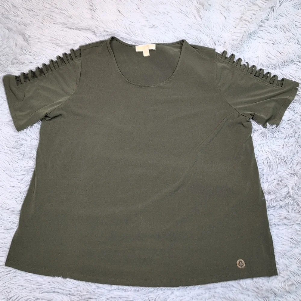 Michael Kors Shirt Womens 2X Green Top Comfort Casual Preppy Soft Preppy Stretch